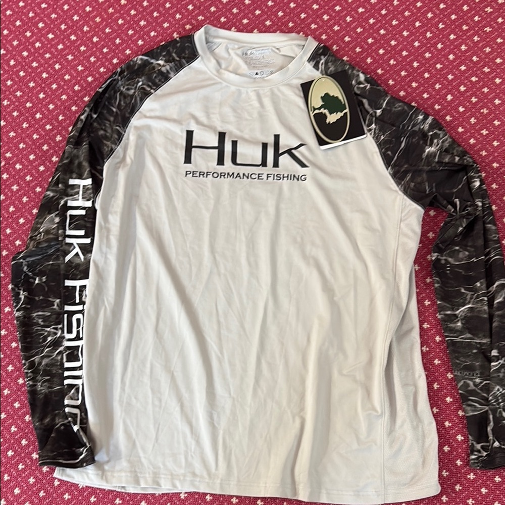 Huk White and Black Long Sleeve Performance Tee